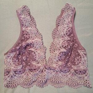 Victoria's Secret Bralette Women Small Purple Floral Lace Deep V Boho 362461-ATF